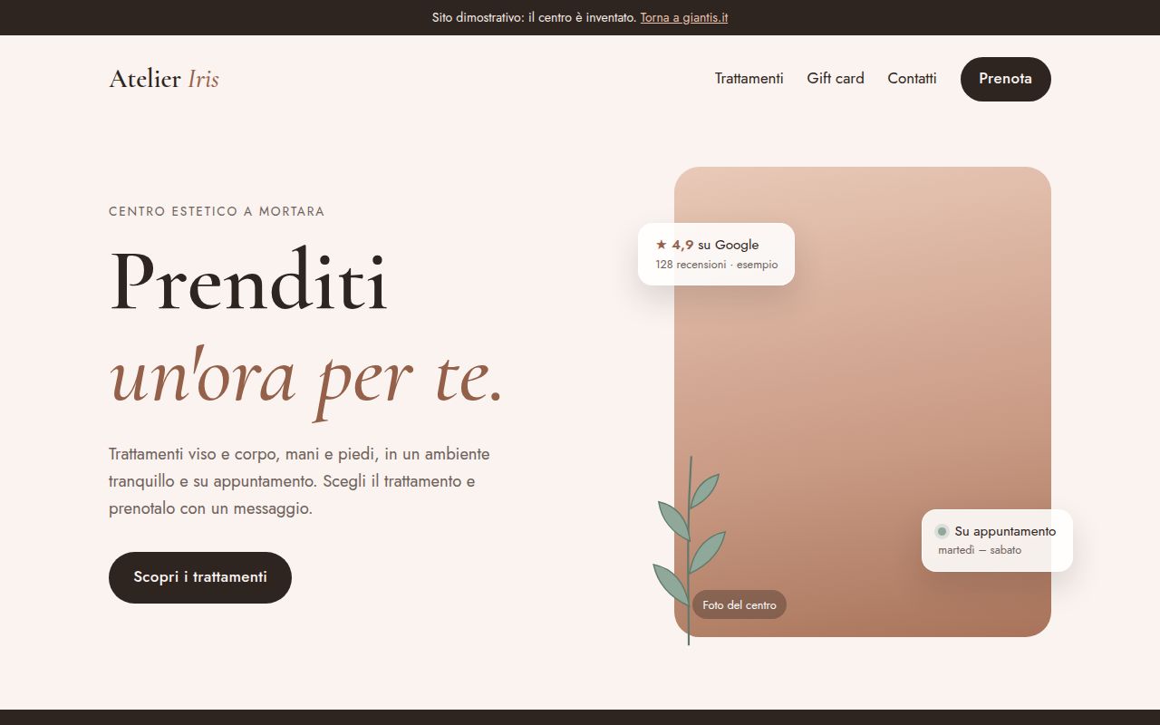 Anteprima del sito di esempio: Centro estetico