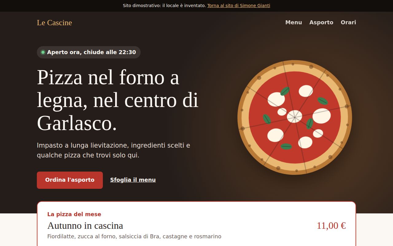 Anteprima del sito di esempio: Pizzeria