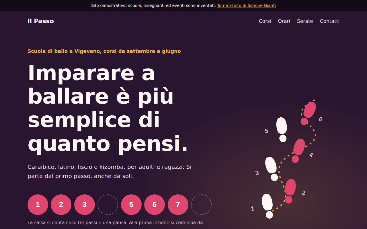 Anteprima del sito di esempio: Scuola di ballo