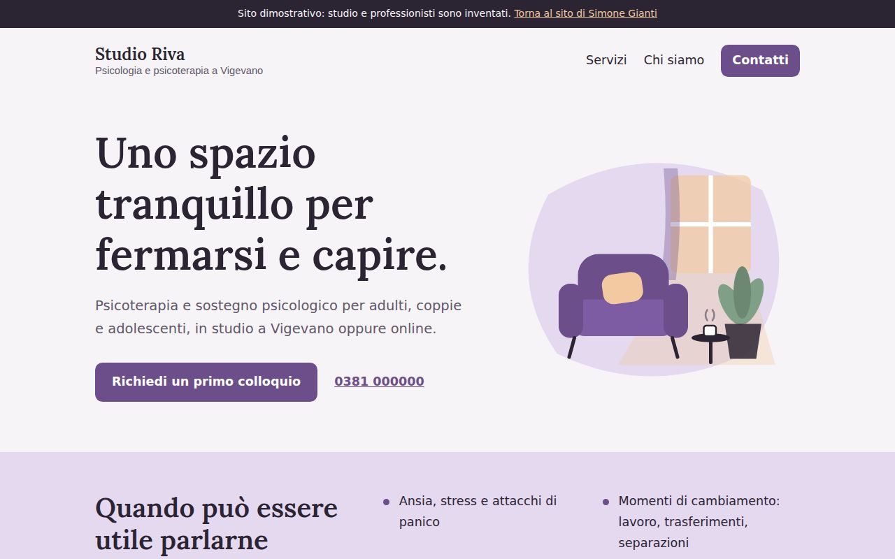 Anteprima del sito di esempio: Studio di psicologia